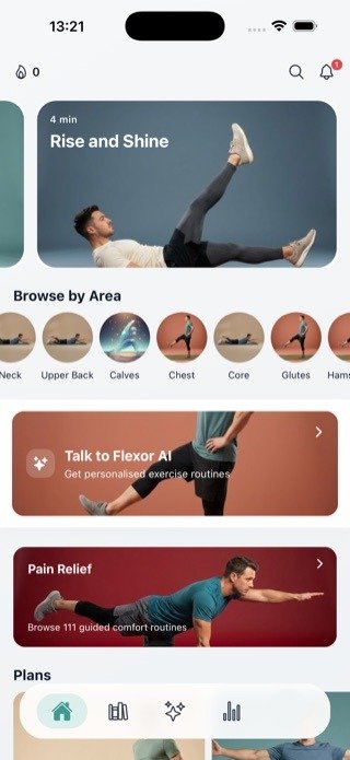 Startbildschirm der mobilen Flexor-App