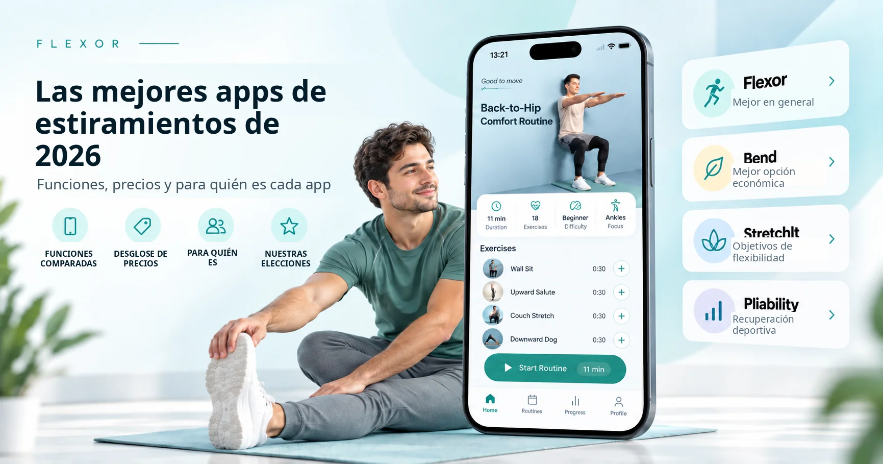Las mejores apps de estiramientos de 2026. Funciones, precios y para quién es cada app