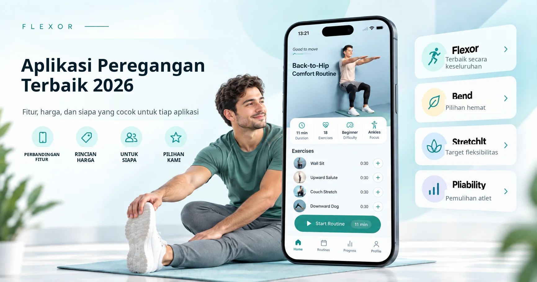 Aplikasi Peregangan Terbaik 2026. Fitur, harga, dan siapa yang cocok untuk tiap aplikasi