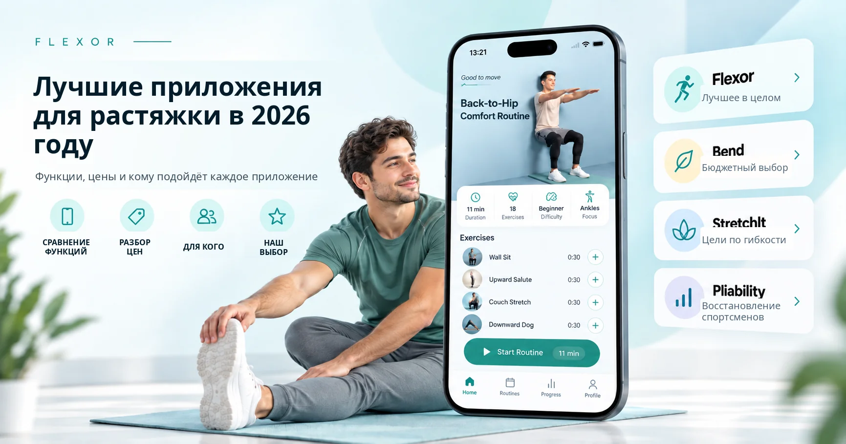 Лучшие приложения для растяжки в 2026 году. Функции, цены и кому подойдёт каждое приложение